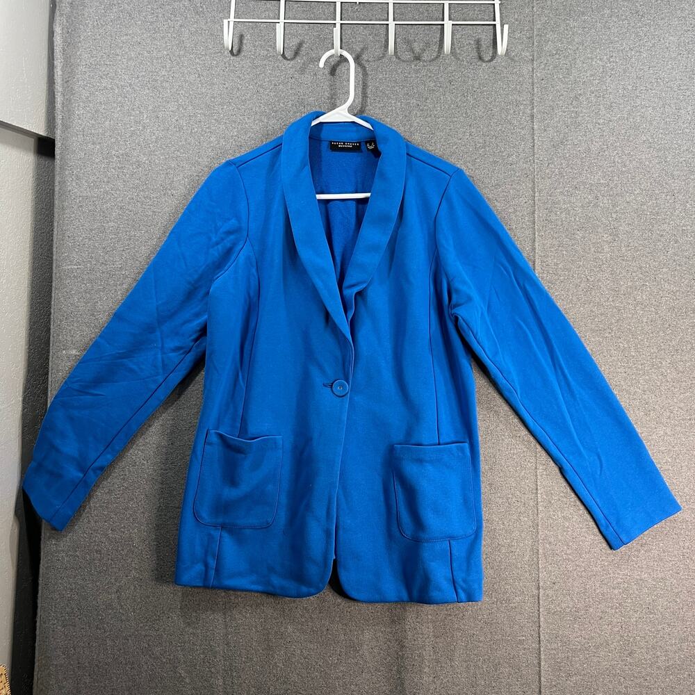Susan Graver Weekend Regular Marina Knit Blazer Blue Brigade Size Large